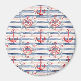 Blaue rote Anker Blumen Streifen Strand  Magnet