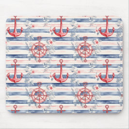 Blaue rote Anker Blumen Streifen Strand  Mousepad