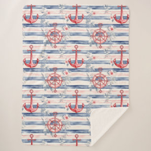 Blaue rote Anker Blumen Streifen Strand  Sherpadecke