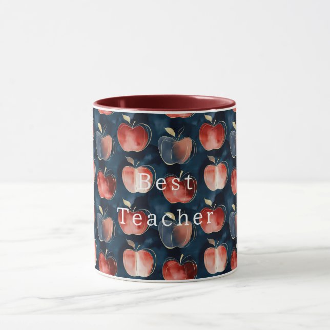 Blaue Rote Äpfel Bester Lehrer oder personalisiere Tasse (Zentrum)