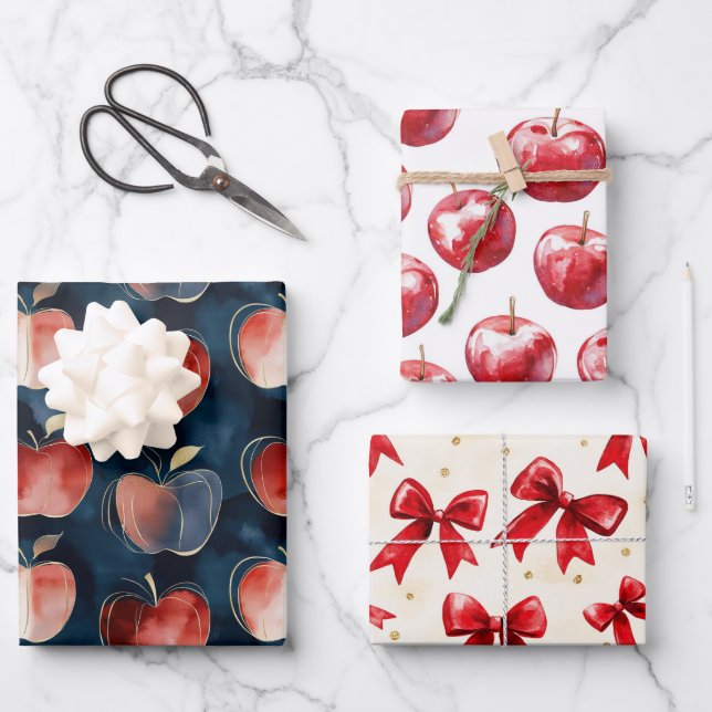 Blaue rote Äpfel  Geschenkpapier Set (Vorderseite)