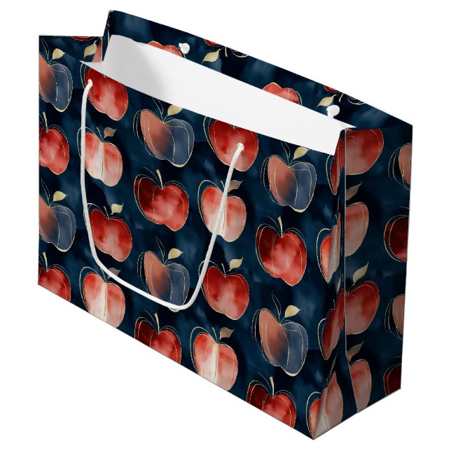 Blaue rote Äpfel  Große Geschenktüte (Vorderseite Schrägansicht)