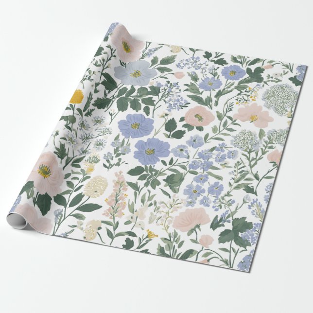 Blaue Röte Cottagecore Wildblume Geschenkpapier (Ungerollt)
