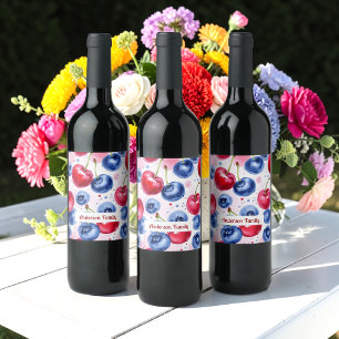 Blaue rote Frucht Beeren Kirsche Wasserfarbenes Mu Weinetikett