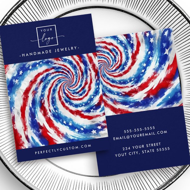 Blaue, rote gefärbte Krawatte wirbeln Ohrring-Graf (Blue white red tie dye swirl earring display card)
