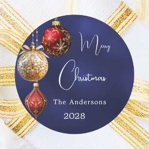 Blaue rote goldene Ornamente Weihnachten Runder Aufkleber