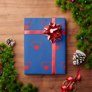 Blaue rote Herzen romantisch minimal Geschenkpapier