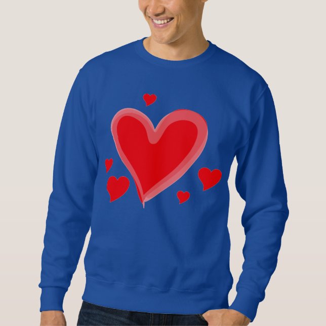 blaue rote Herzen Valentinstag Sweatshirt (Vorderseite)