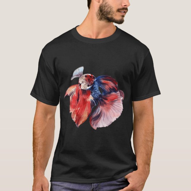 Blaue-Rote Kampffisch Wasserfarbe T-Shirt (Vorderseite)