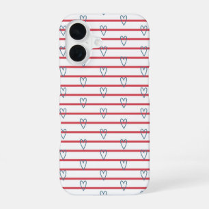 Blaue Rote Küstennautik Herzen Streifen Cute Chic iPhone 16 Hülle