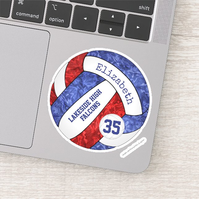 Blaue rote Mädchen Volleyball-Schule Maskottchen N Aufkleber (Detail)