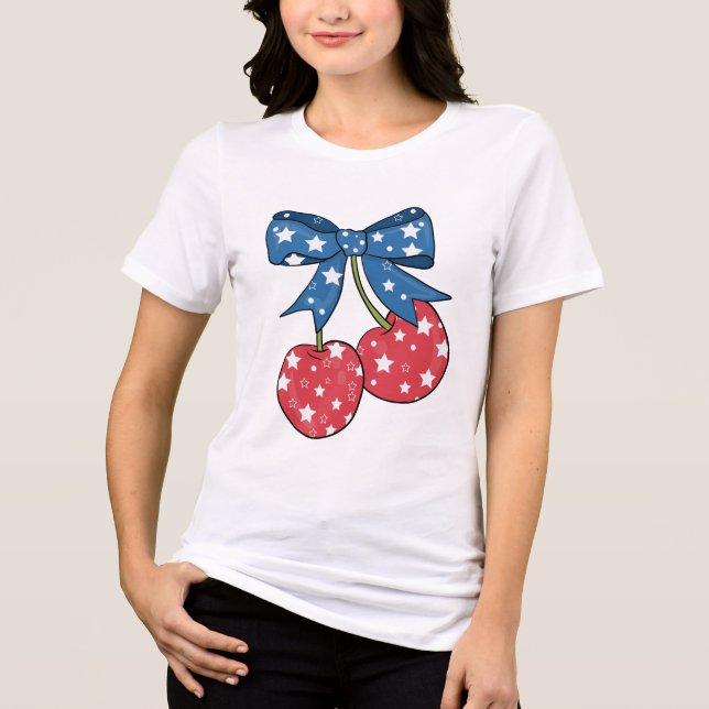 blaue rote patriotische Kirschen mit Schleife Tri-Blend Shirt (Vorderseite)