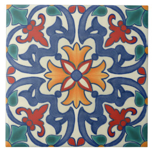 Blaue Rote Türkisgelbe Weiße Azulejos-Muster Fliese