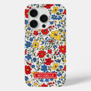Blaue, rote und gelbe Ditsy-Blumen monogrammiert Case-Mate iPhone Hülle