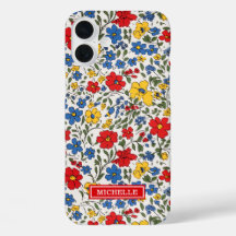 Blaue, rote und gelbe Ditsy-Blumen monogrammiert