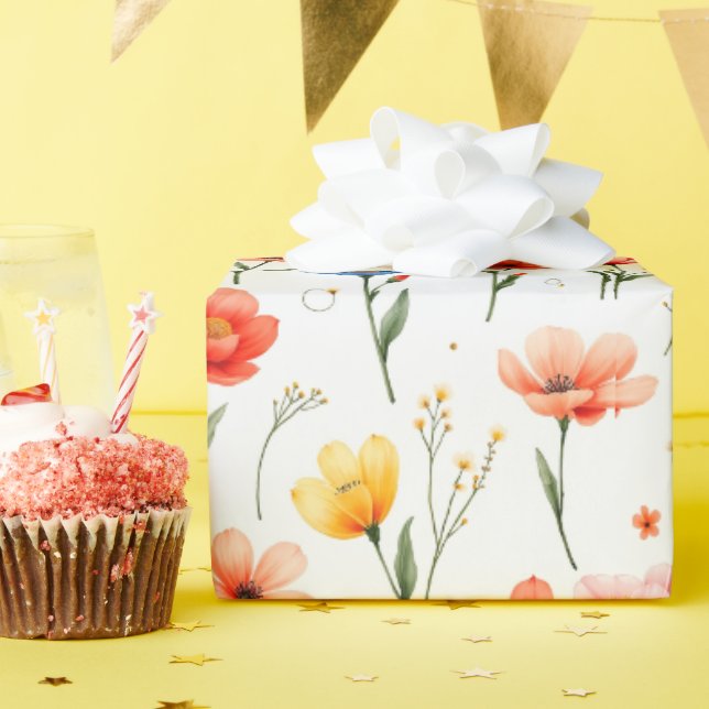 Blaue rote und rosa Blumen Geschenkpapier (Geburtstagsparty)
