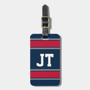 Blaue, rote und silberne Sportstreifen monogramier Gepäckanhänger