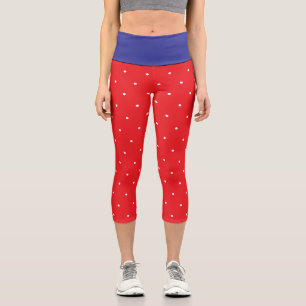 Blaue rote und weiße geometrische Tupfen Capri Leggings