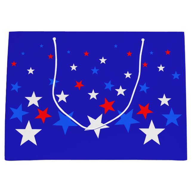 Blaue, rote und weiße Sternmuster Große Geschenktüte (Vorderseite)