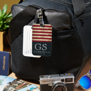Blaue Rote Weiße Streifen Monogramm Name USA Reise Gepäckanhänger