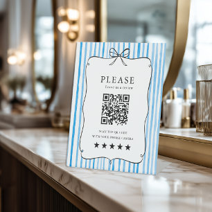 Blaue Rote Weiße Streifen Vintage-Schleife QR-Code Sockelschild