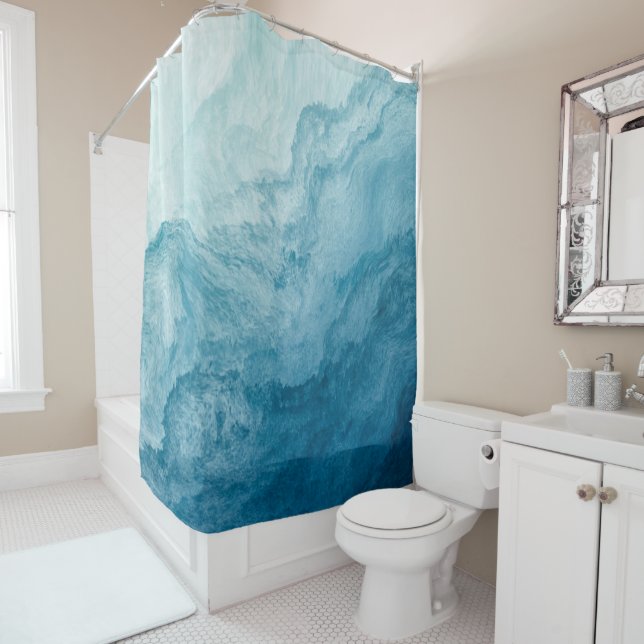 Blaue Ruhe im Ozean Waves Natur Abstrakte Kunst Duschvorhang (Beispiel)