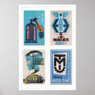 Blaue rumänische Streichholzschachtel-Etiketten Gi Poster