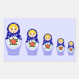 Blaue Russische Matryoshka-Nistpuppen Rechteckiger Aufkleber