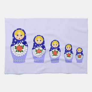 Blaue russische matryoshka Verschachtelungspuppen Handtuch
