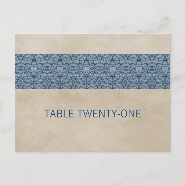Blaue Rustic Lace Tischnummer Postkarte (Vorderseite)