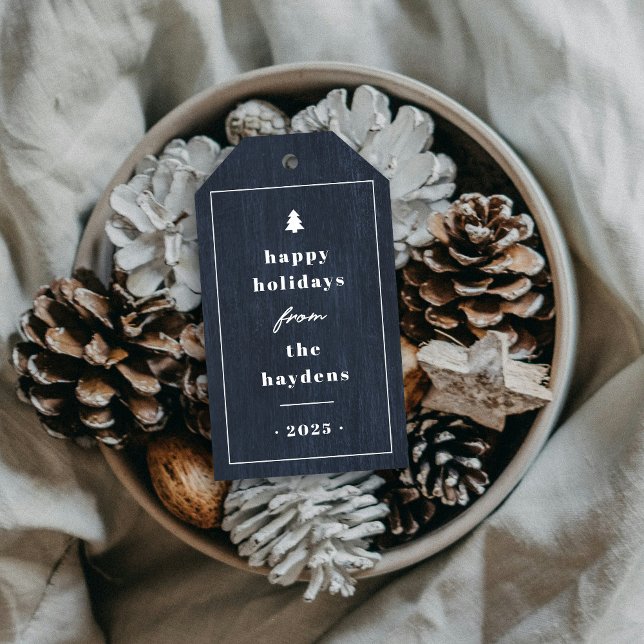 Blaue Rustikale Baum Holzkorn Weihnachts-Geschenka Geschenkanhänger (Von Creator hochgeladen)