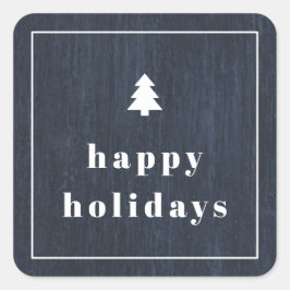 Blaue Rustikale Baum Holzkorn Weihnachtssticker Quadratischer Aufkleber
