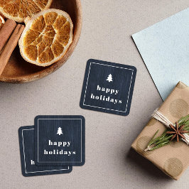 Blaue Rustikale Baum Holzoptik Weihnachtssticker Quadratischer Aufkleber