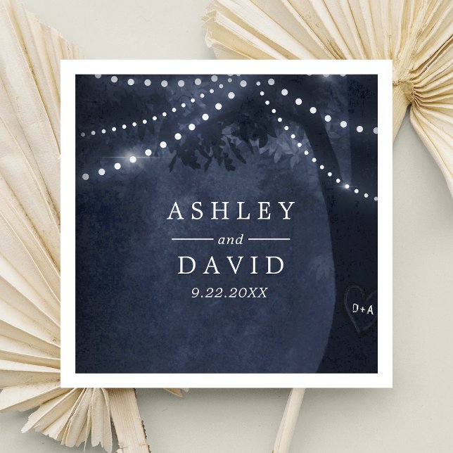 Blaue Rustikale Baumlichtinitialen Hochzeit Serviette (Von Creator hochgeladen)