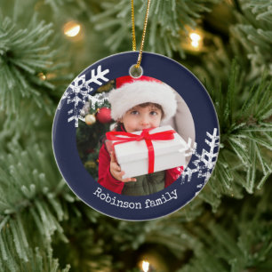 Blaue Rustikale Fotos Schneeflocken Keramik Ornament