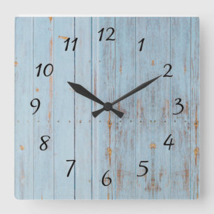 Blaue Rustikale Holz Farmhaus Vintage Quadratische Wanduhr