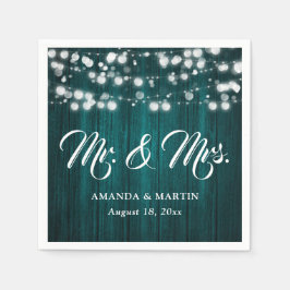 Blaue Rustikale Holz-Lichterkette Hochzeit Mr und Serviette