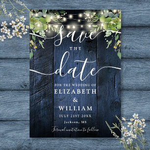 Blaue Rustikale Holz-Lichterkette mit Grün für Hoc Save The Date