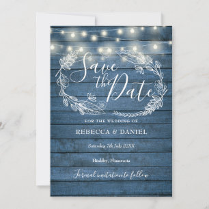 Blaue Rustikale Holzbalken Land Floral Save The Date