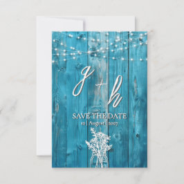 Blaue Rustikale Holzzeichenleuchten speichern die Save The Date