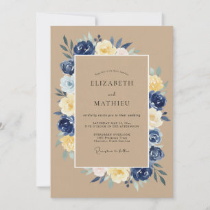 Blaue rustikale Landhochzeit Einladung
