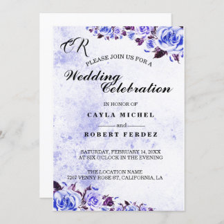 Blaue rustikale Lila Rose Hochzeitseinladung Einladung
