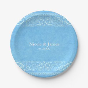 Blaue Rustikale Paisley Land Hochzeit im Western-S Pappteller