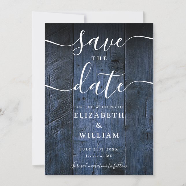 Blaue Rustikale Scheunenholz Boho-Chic-Hochzeit  Save The Date (Vorderseite)