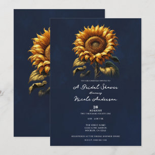 Blaue Rustikale Sonnenblumen Brautparty Einladung