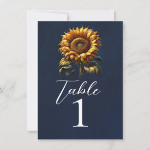 Blaue Rustikale Sonnenblumen-Hochzeitstisch-Nummer Einladung