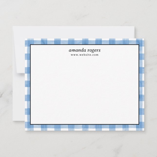 Blaue Rustikale Wasserfarbe Buffalo Karo Monogramm Mitteilungskarte (Vorderseite)