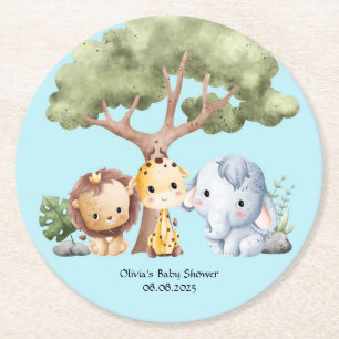 Blaue Safari-Baby-Party Runder Pappuntersetzer