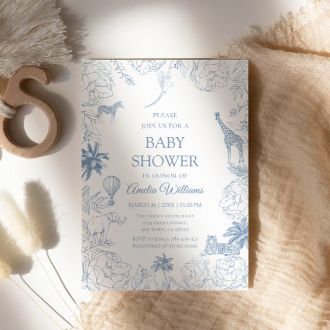 Blaue Safari-Tiere Elegante Jungle-Baby-Party Einladung (Von Creator hochgeladen)