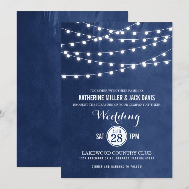 Blaue Saitenlichter zum Hochzeitsempfang Einladung (Vorne/Hinten)